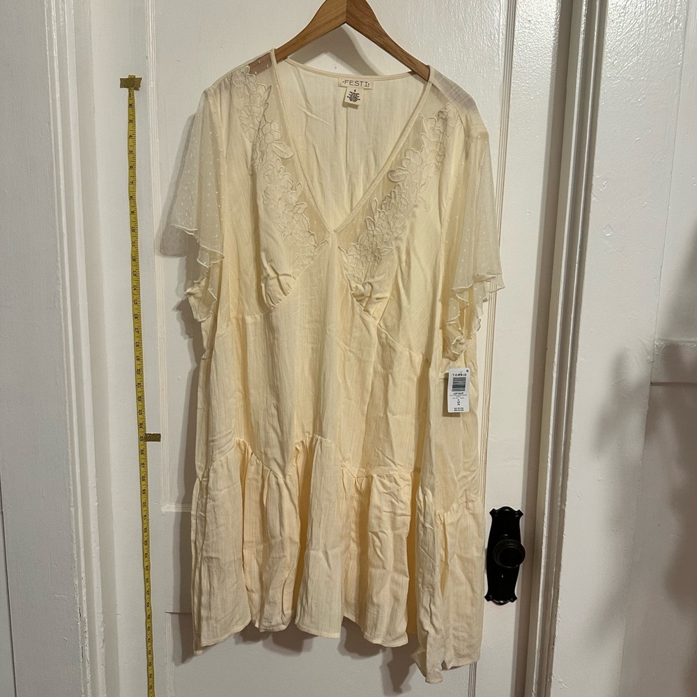 Festi by torrid Mini short sleeve tunic Cream Lace-Trimmed Dress